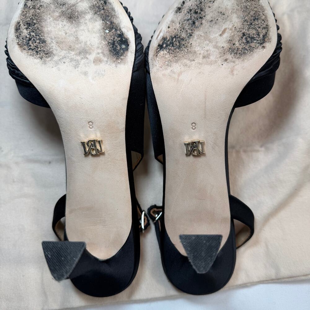 Badgley Mischka Blaire Slingback Heels Black Satin Floral Size 8 Wedding Event - Picture 9 of 10